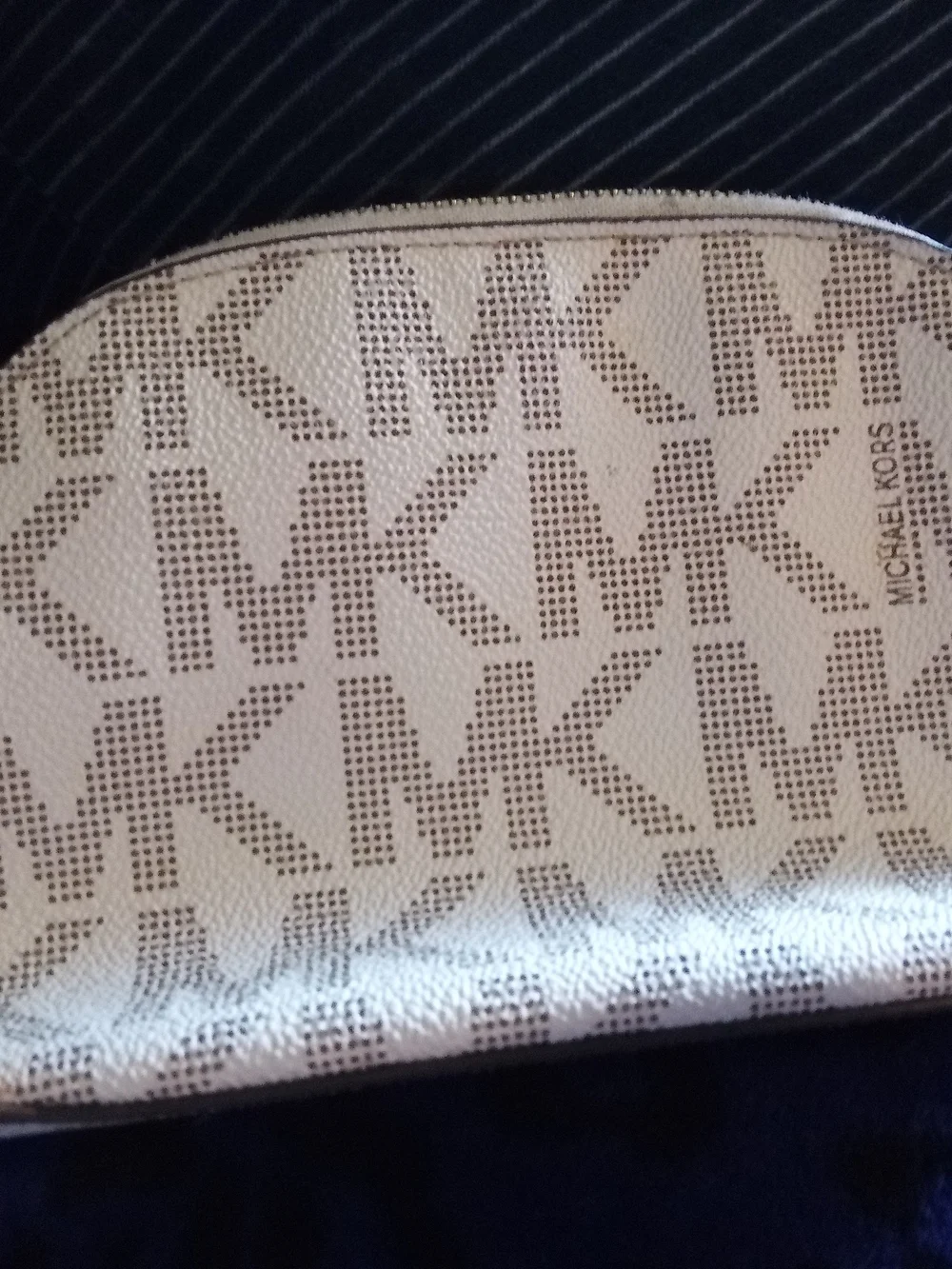 Michael Kors Cream and Gold Logo Cosmetic Pouch